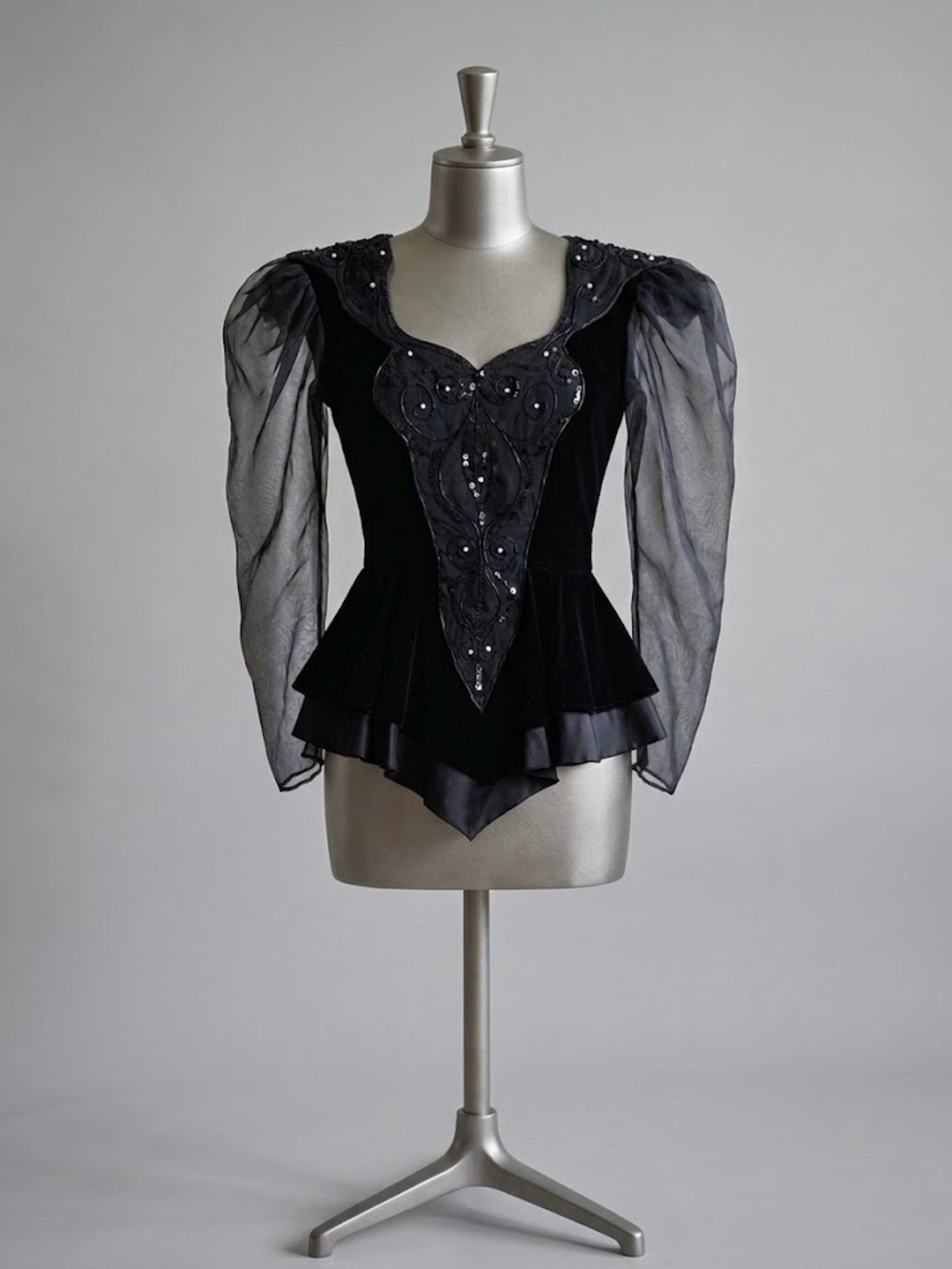 Vtg 80s Climax Karen Okada Velvet Evening Jacket Organza Dark Romance Goth Glam